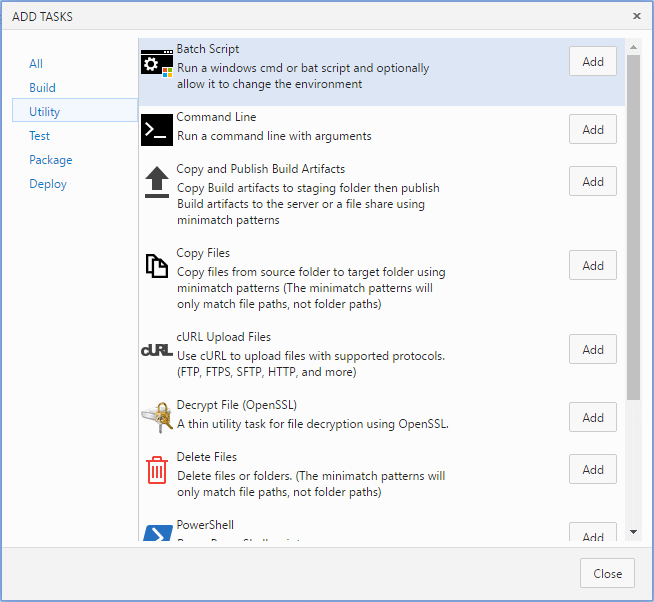 VSTS Add Task Batch Script